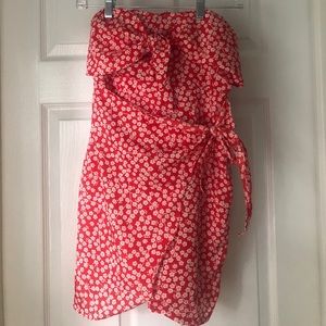 Whitefox Boutique Red Floral Strapless Wrap Dress